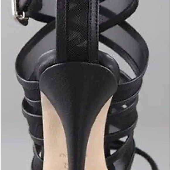 LOEFFLER RANDALL ITALY PAIGE LEATHER MESH CRISSCROSS STRAP STILETTO SANDALS 7.5