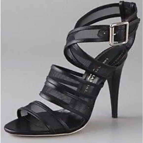 LOEFFLER RANDALL ITALY PAIGE LEATHER MESH CRISSCROSS STRAP STILETTO SANDALS 7.5