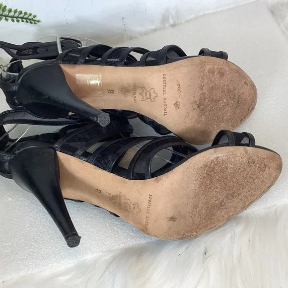LOEFFLER RANDALL ITALY PAIGE LEATHER MESH CRISSCROSS STRAP STILETTO SANDALS 7.5
