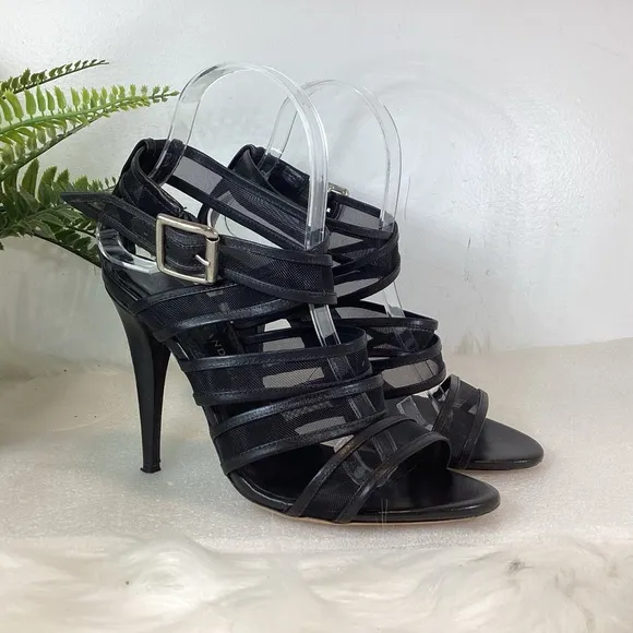 LOEFFLER RANDALL ITALY PAIGE LEATHER MESH CRISSCROSS STRAP STILETTO SANDALS 7.5