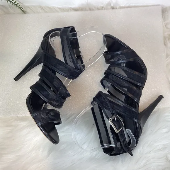 LOEFFLER RANDALL ITALY PAIGE LEATHER MESH CRISSCROSS STRAP STILETTO SANDALS 7.5