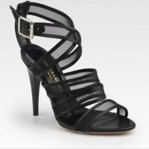 LOEFFLER RANDALL ITALY PAIGE LEATHER MESH CRISSCROSS STRAP STILETTO SANDALS 7.5