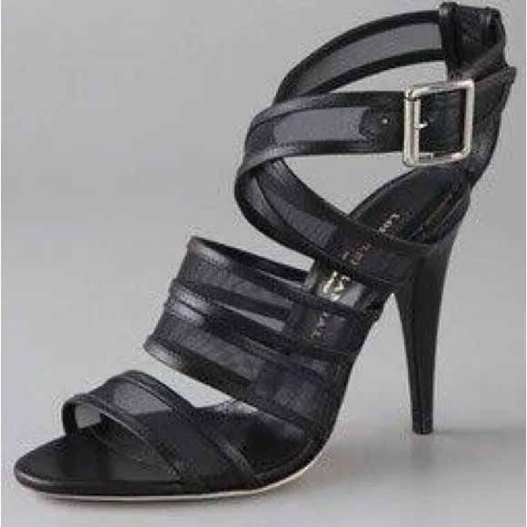 LOEFFLER RANDALL ITALY PAIGE LEATHER MESH CRISSCROSS STRAP STILETTO SANDALS 7.5