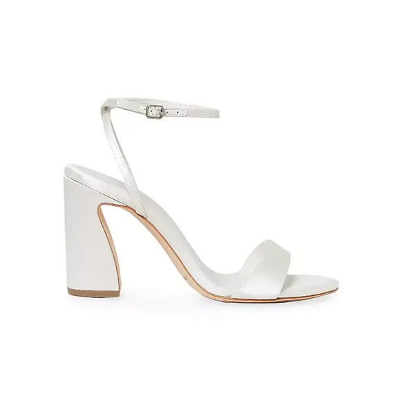 Loeffler Randall 'Malia' White 90mm Curved-Heel Satin Sandals Size 6