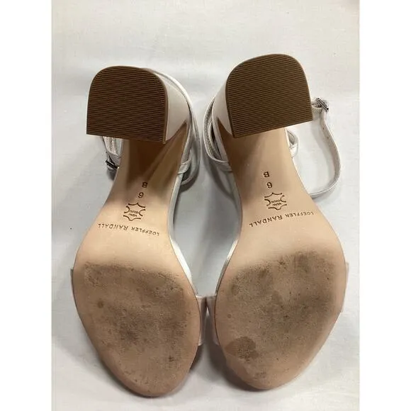 Loeffler Randall 'Malia' White 90mm Curved-Heel Satin Sandals Size 6