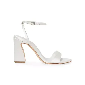 Loeffler Randall 'Malia' White 90mm Curved-Heel Satin Sandals Size 6