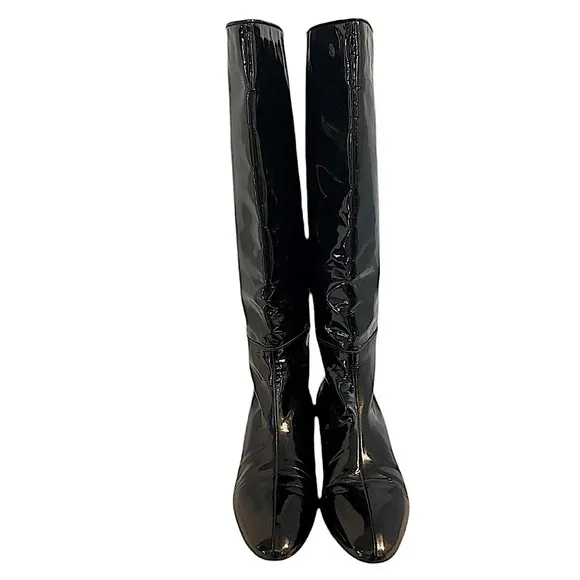 Loeffler Randall Matilde Black Patent Leather Knee Boots Pull On Slight Wedge 9