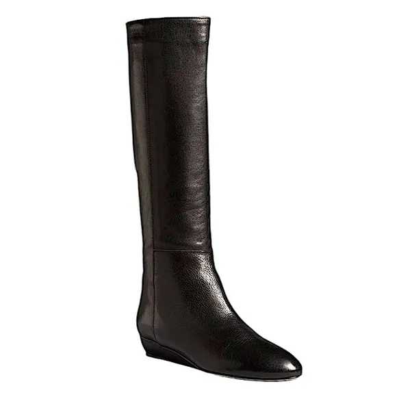 Loeffler Randall Matilde Black Patent Leather Knee Boots Pull On Slight Wedge 9