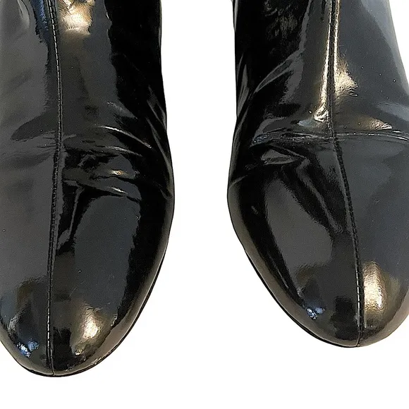 Loeffler Randall Matilde Black Patent Leather Knee Boots Pull On Slight Wedge 9