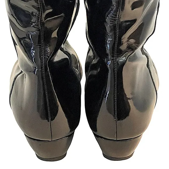 Loeffler Randall Matilde Black Patent Leather Knee Boots Pull On Slight Wedge 9