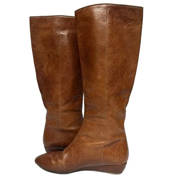 Loeffler Randall Matilde Brown Tall Wedge Boots Knee High Wester Boots Size 6.5