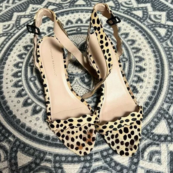 Loeffler Randall Piper Cheetah Print Wedge Ankle Strap Sandals Women's Size 10 B