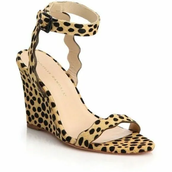 Loeffler Randall Piper Cheetah Print Wedge Ankle Strap Sandals Women's Size 10 B