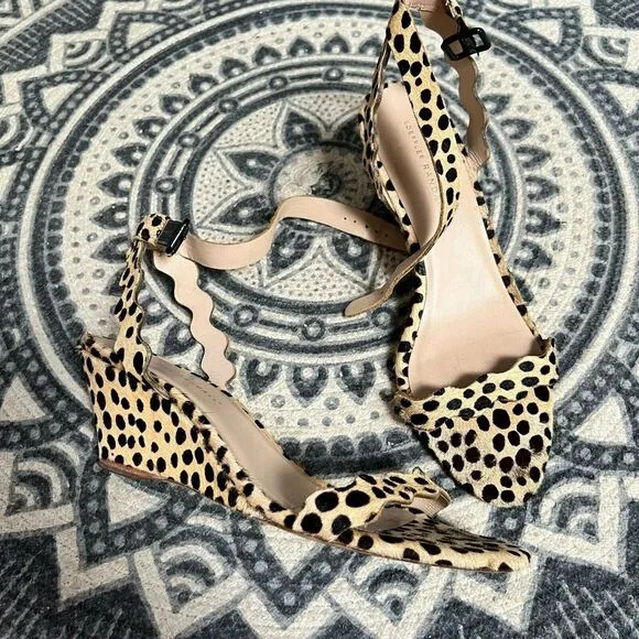 Loeffler Randall Piper Cheetah Print Wedge Ankle Strap Sandals Women's Size 10 B