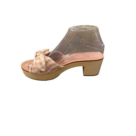 LOEFFLER RANDALL Pleated Bow‎ Heeled Sandals Gingham Wooden Size 7.5