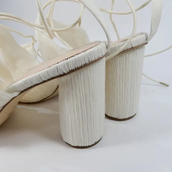LOEFFLER RANDALL Teresa SANDALS Heels 11.5 Pleated Lace Up Pearl White NEW $395