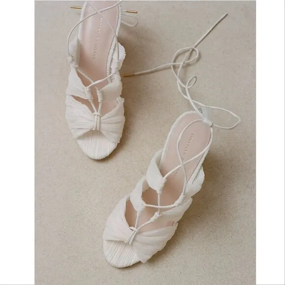 LOEFFLER RANDALL Teresa SANDALS Heels 11.5 Pleated Lace Up Pearl White NEW $395