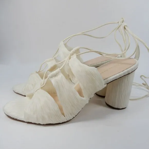 LOEFFLER RANDALL Teresa SANDALS Heels 11.5 Pleated Lace Up Pearl White NEW $395