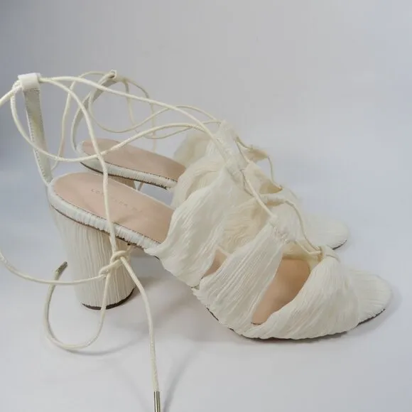 LOEFFLER RANDALL Teresa SANDALS Heels 11.5 Pleated Lace Up Pearl White NEW $395