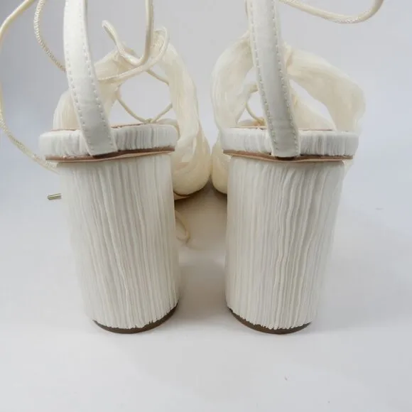 LOEFFLER RANDALL Teresa SANDALS Heels 11.5 Pleated Lace Up Pearl White NEW $395