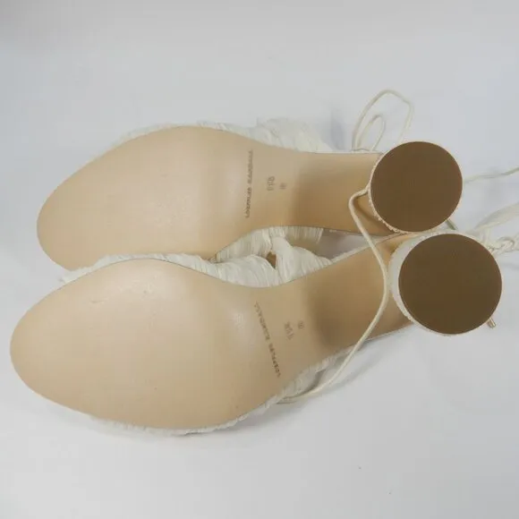 LOEFFLER RANDALL Teresa SANDALS Heels 11.5 Pleated Lace Up Pearl White NEW $395