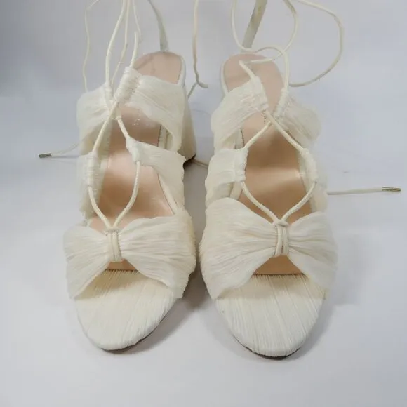 LOEFFLER RANDALL Teresa SANDALS Heels 11.5 Pleated Lace Up Pearl White NEW $395
