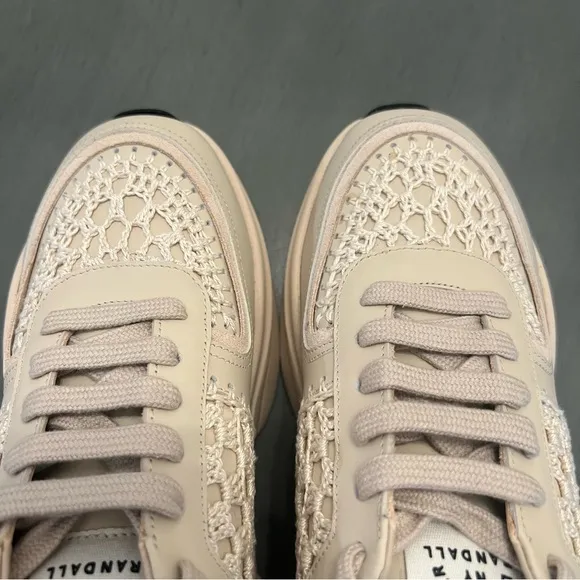 Loeffler Randall Tilda Crochet Low-Top Leather Sneaker Chunky Beige Lace-Up 7