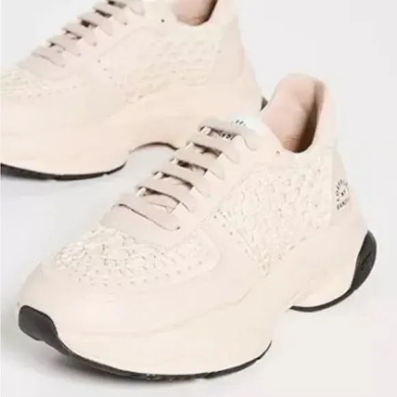 Loeffler Randall Tilda Crochet Low-Top Leather Sneaker Chunky Beige Lace-Up 7