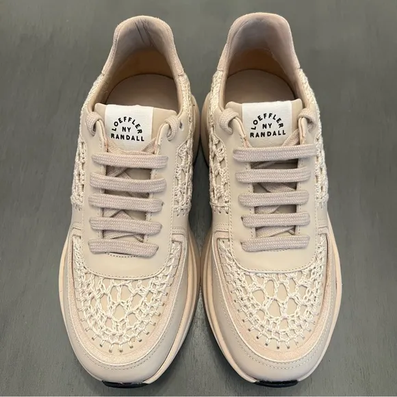 Loeffler Randall Tilda Crochet Low-Top Leather Sneaker Chunky Beige Lace-Up 7