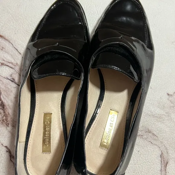 Louise Et Cie Womens Lo-Zanie Loafers Black Patent Leather Slip On Moc Toe 6.5