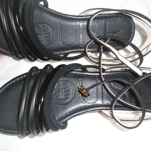 LOUISE ETCIE BLACK STRAPPY SANDALS SHOES SIZE 8 1/2 MSRP $119.00 BRAND NEW