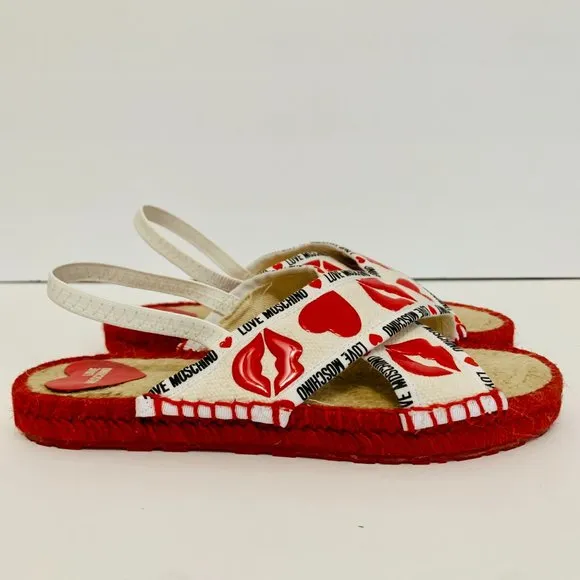 LOVE MOSCHINO LIPS AND HEARTS SLINGBACK ESPADRILLE SANDALS