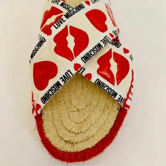 LOVE MOSCHINO LIPS AND HEARTS SLINGBACK ESPADRILLE SANDALS