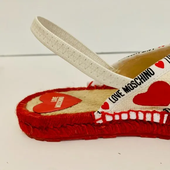 LOVE MOSCHINO LIPS AND HEARTS SLINGBACK ESPADRILLE SANDALS