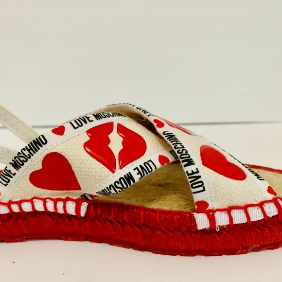 LOVE MOSCHINO LIPS AND HEARTS SLINGBACK ESPADRILLE SANDALS