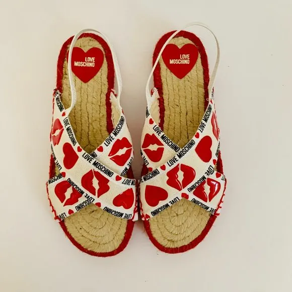 LOVE MOSCHINO LIPS AND HEARTS SLINGBACK ESPADRILLE SANDALS