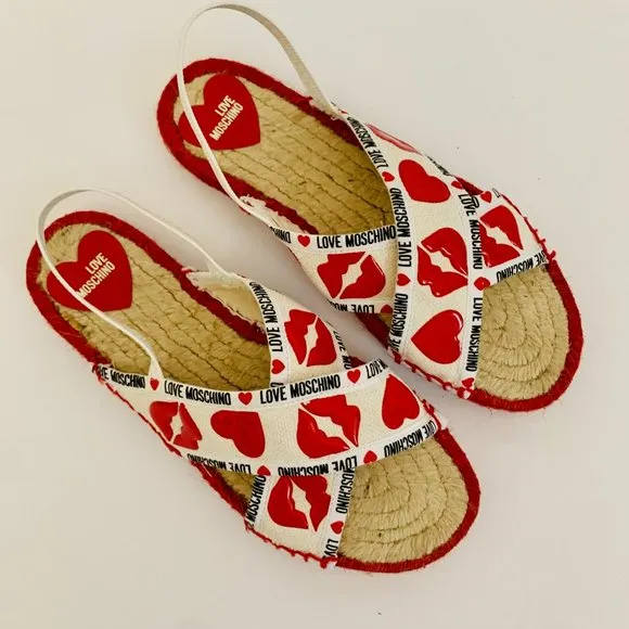 LOVE MOSCHINO LIPS AND HEARTS SLINGBACK ESPADRILLE SANDALS