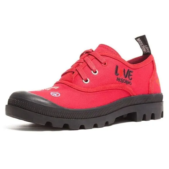 Love Moschino Red Lug Sole Embroidered Sneakers