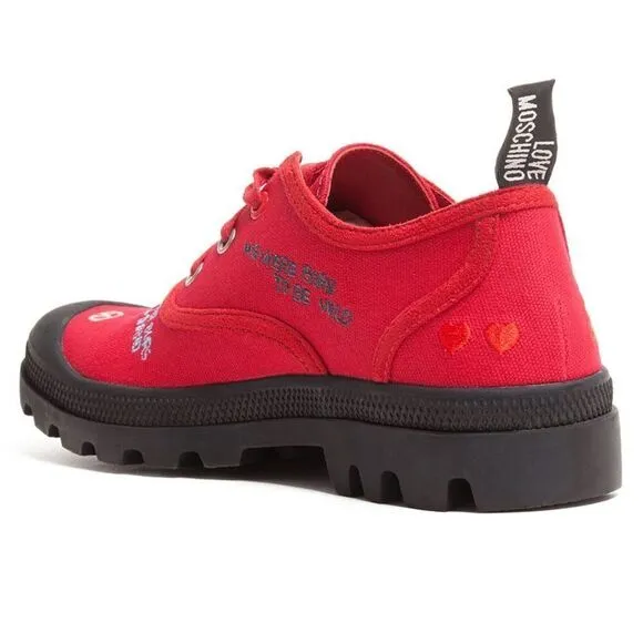 Love Moschino Red Lug Sole Embroidered Sneakers