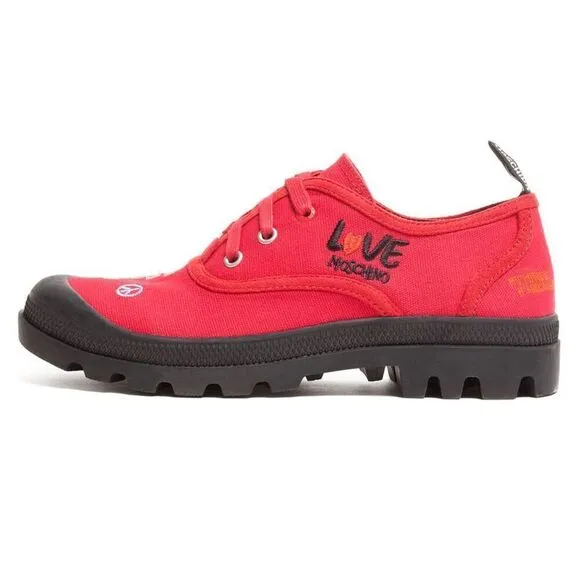Love Moschino Red Lug Sole Embroidered Sneakers