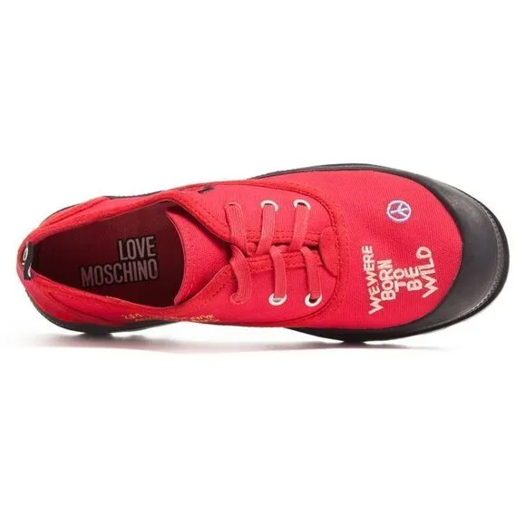 Love Moschino Red Lug Sole Embroidered Sneakers