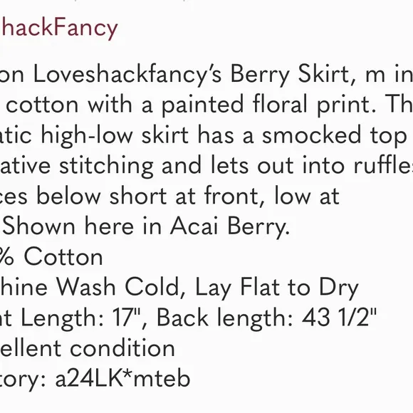 Loveshackfancy floral high low ruffle skirt