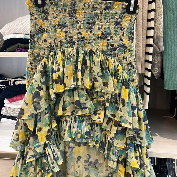Loveshackfancy floral high low ruffle skirt