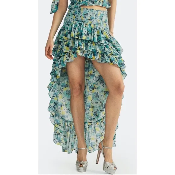 Loveshackfancy floral high low ruffle skirt
