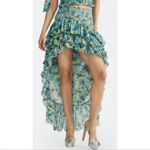 Loveshackfancy floral high low ruffle skirt