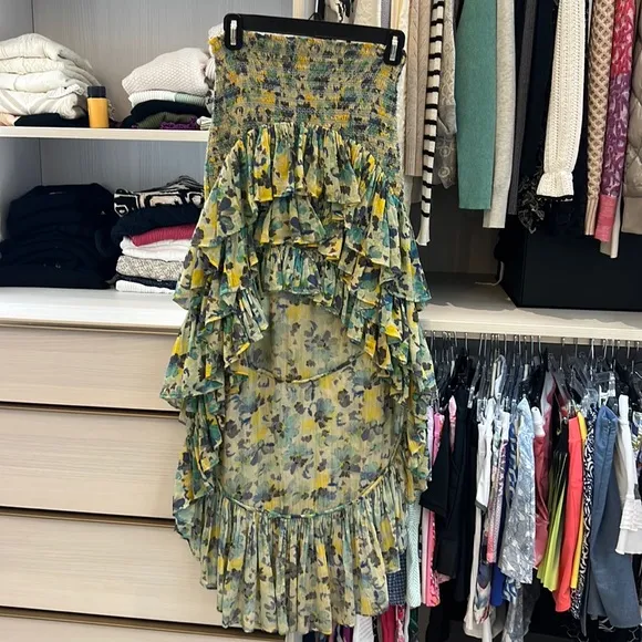 Loveshackfancy floral high low ruffle skirt
