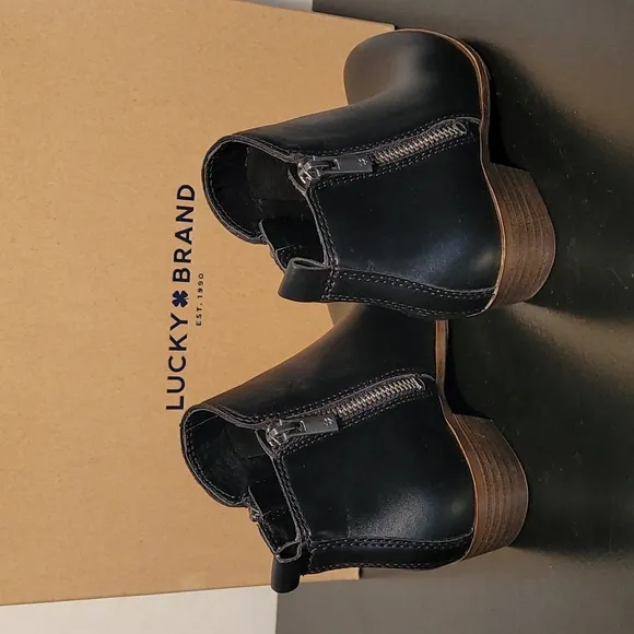 Lucky Brand Basel Black Leather Ankle Boots Girls Size 11M