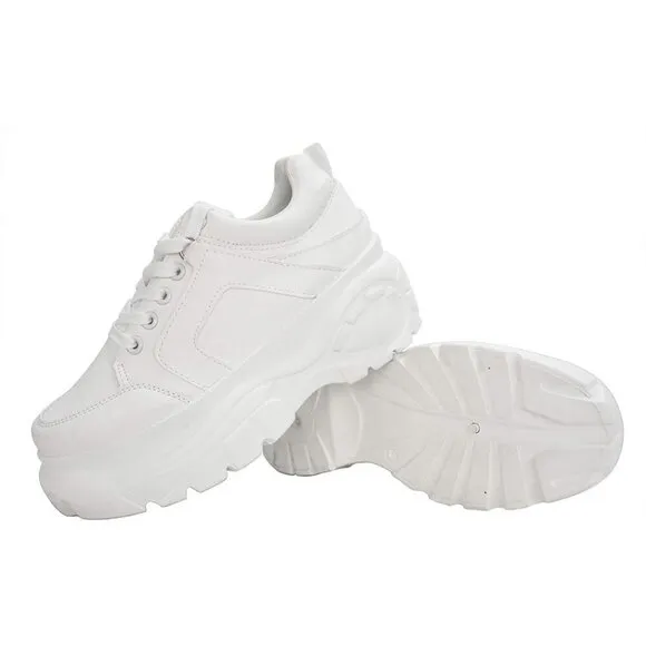 Lucky Step Walking Shoes Women Size (6-11) White Polyurethane Casual Sneakers.