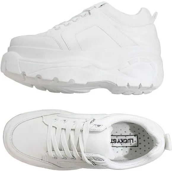 Lucky Step Walking Shoes Women Size (6-11) White Polyurethane Casual Sneakers.