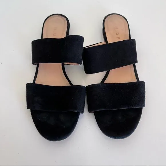 M. Gemi Womens Capri Slide Flats Black Suede Slip On Double Strap